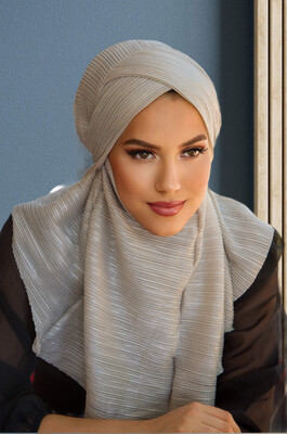 Aişe Tesettür - Gümüş Piliseli Çapraz Bantlı Medium Size Hijab - Hazır Şal