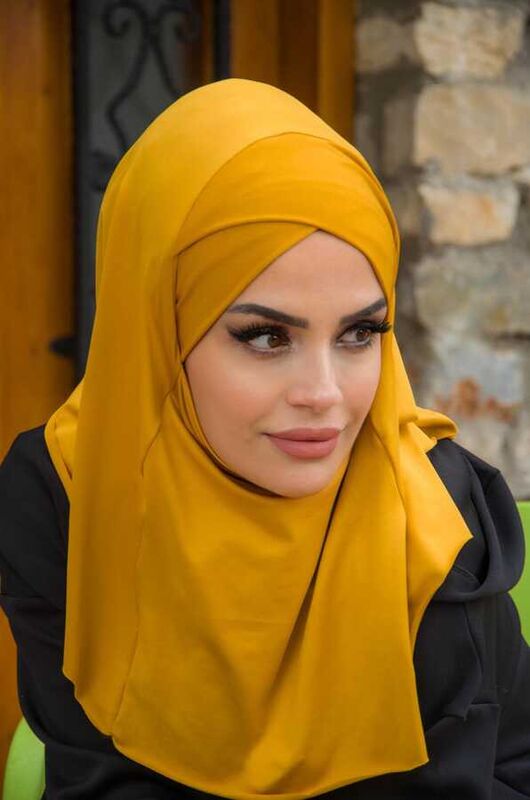 Hardal Çapraz Bantlı Medium Size Hijab - Hazır Şal