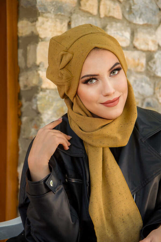 Hardal Karyağdı Fiyonklu Tesettür Bere - Thumbnail