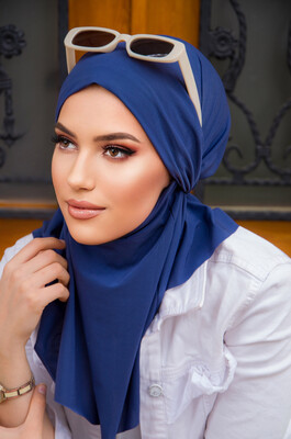 Aişe Tesettür - İndigo Mavi Oversize Hijab (1)