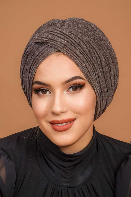  - Kahve Simli Çapraz Bantlı Dolgulu Bone