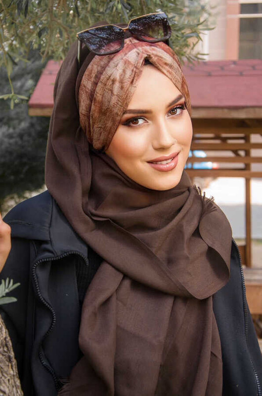  - Kahve Taba Tonlamalı Desenli Hazır Şal