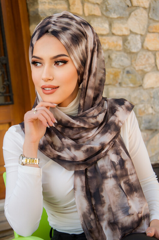  - Kahve Vizon Batik Desen Hazır Şal