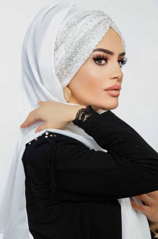 Kırık Beyaz Simli Abiye Şal