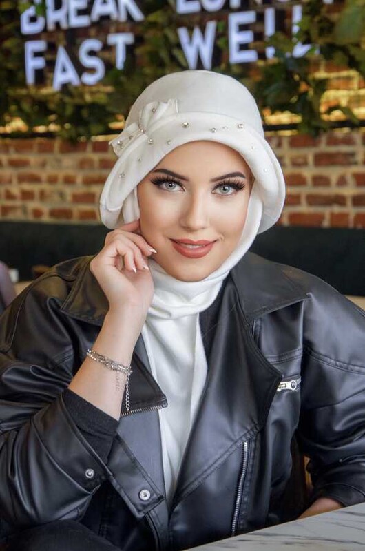  - Kırık Beyaz Taş Detay Vintage Şapka