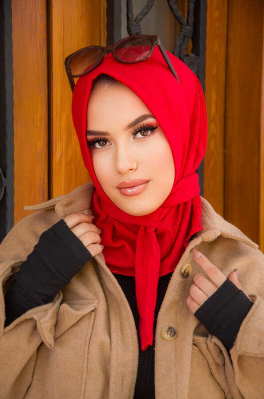 Aişe Tesettür - Kırmızı Çizgili Kışlık Hazır Eşarp (1)