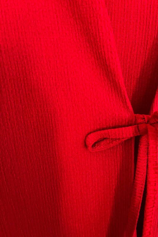  - Kırmızı Önü Bağlamalı Kimono Tunik / Likralı Bürümcük Kumaş (1)