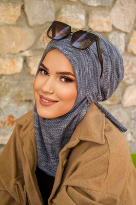 Aişe Tesettür - Kot Mavi Kışlık Spor Bone Hijab