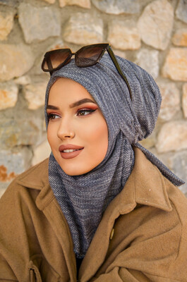 Aişe Tesettür - Kot Mavi Kışlık Spor Bone Hijab (1)