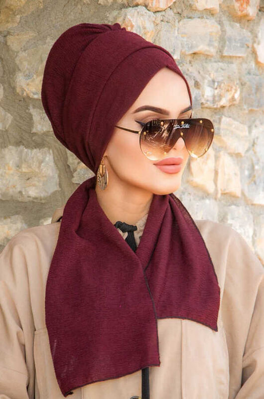 Koyu Bordo Krinkıl Atkılı Bone