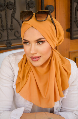 Koyu Hardal Çapraz Bantlı Medium Size Hijab - Hazır Şal - Thumbnail