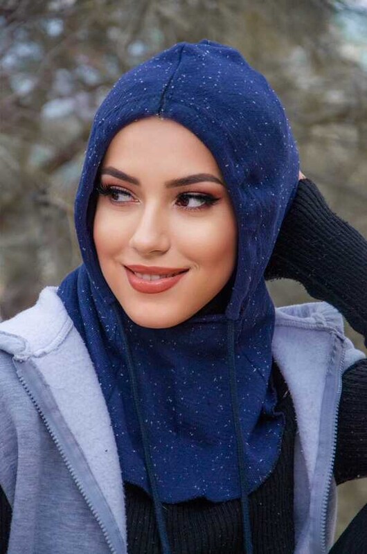 Lacivert Karyağdı Bağcıklı Kapüşon Bone - Thumbnail