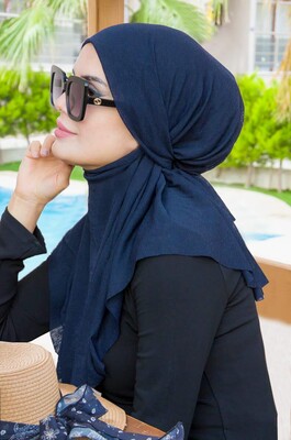Lacivert Köpük Oversize Hijab - Thumbnail