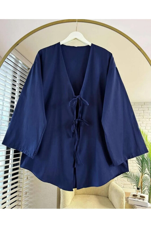  - Lacivert Önü Bağlamalı Kimono Tunik