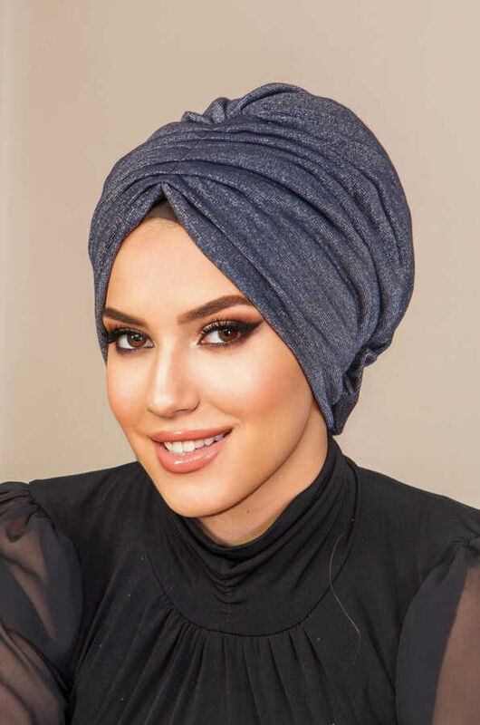 Lacivert Abiye Hazır Türban Bone - 60300