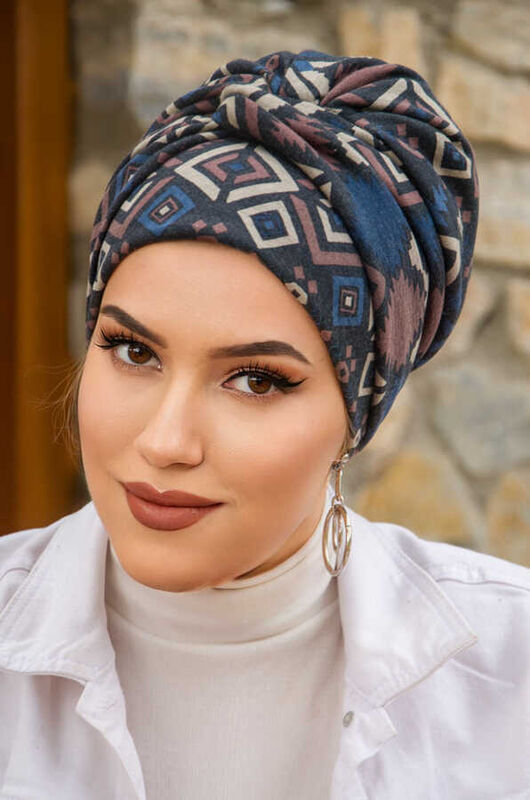 Lacivert Vizon Desenli Burgulu Bone