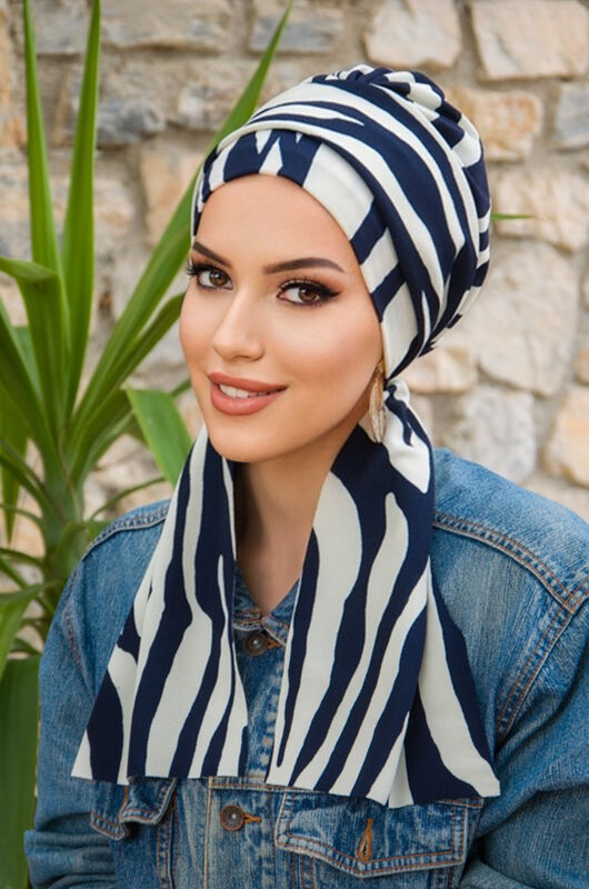 Lacivert Zebra Desen Atkılı Bone