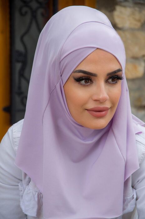 Lila Çapraz Bantlı Medium Size Hijab - Hazır Şal