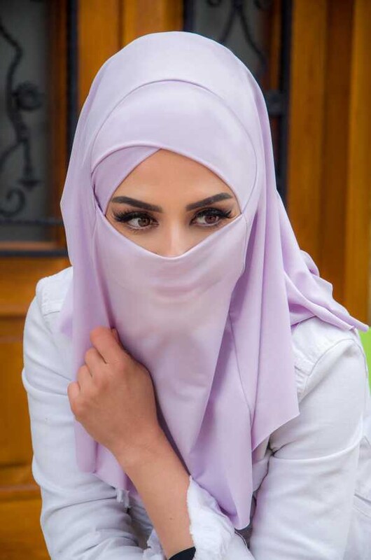 Lila Çapraz Bantlı Medium Size Hijab - Hazır Şal - Thumbnail