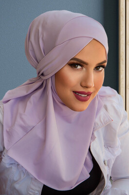 Lila Çapraz Bantlı Medium Size Hijab - Hazır Şal - Thumbnail