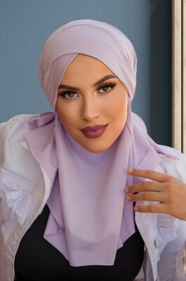Lila Çapraz Bantlı Medium Size Hijab - Hazır Şal - Thumbnail