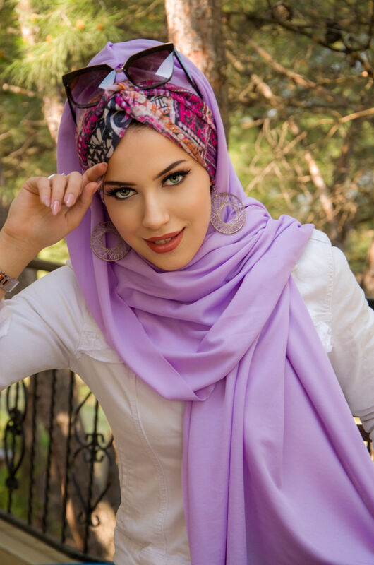 Lila Retro Desen Burgu Hazır Şal