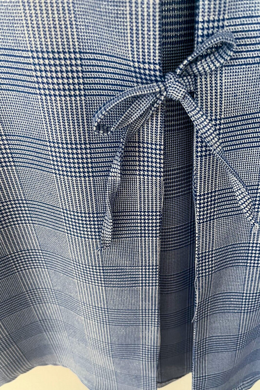 Mavi Ekose Önü Bağlamalı Kimono Tunik / 85 CM BOY - Thumbnail