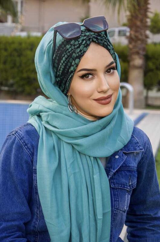 Mint Puanlı Büzgülü Hazır Şal