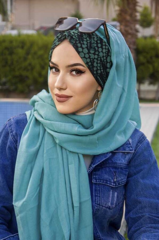 Mint Puanlı Büzgülü Hazır Şal - Thumbnail
