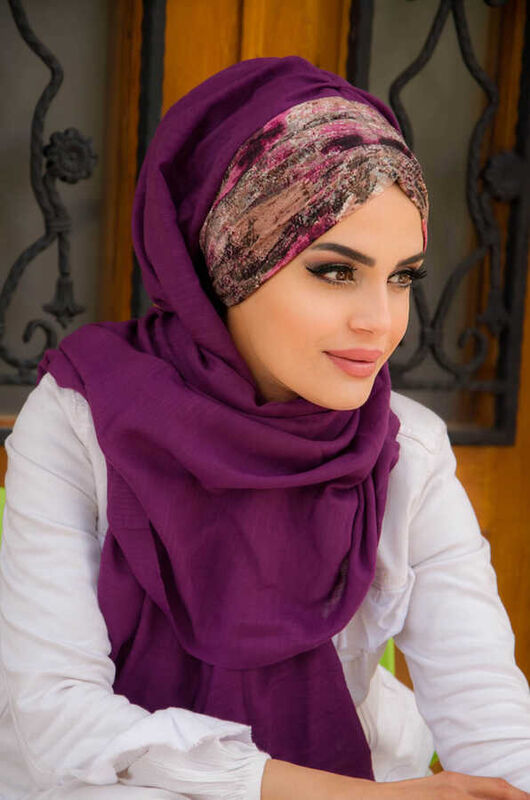 Mürdüm Batik Desenli Hazır Şal