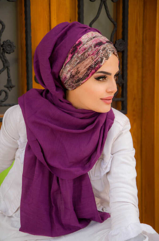 Aişe Tesettür - Mürdüm Batik Desenli Hazır Şal