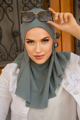 Nefti Yeşil Oversize Hijab - Thumbnail