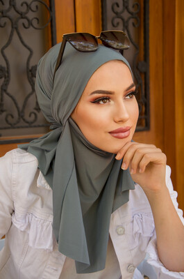 Nefti Yeşil Oversize Hijab - Thumbnail