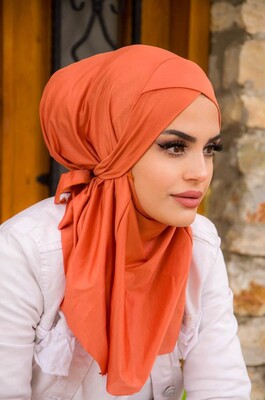 Aişe Tesettür - Orange Çapraz Bantlı Medium Size Hijab - Hazır Şal