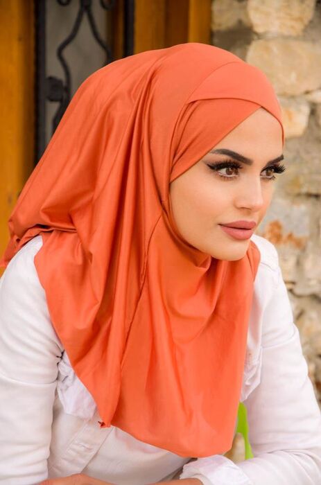 Orange Çapraz Bantlı Medium Size Hijab - Hazır Şal