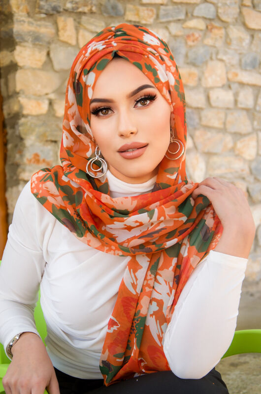 Oranje Haki Desen Hazır Şal