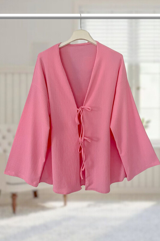  - Pembe Önü Bağlamalı Kimono Tunik