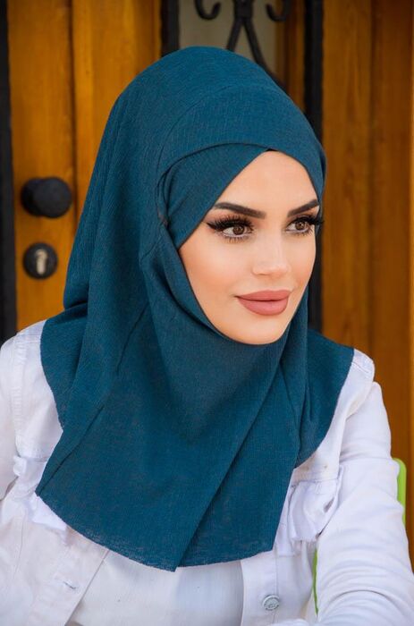 Petrol Mavi Çapraz Bantlı Medium Size Hijab - Hazır Şal