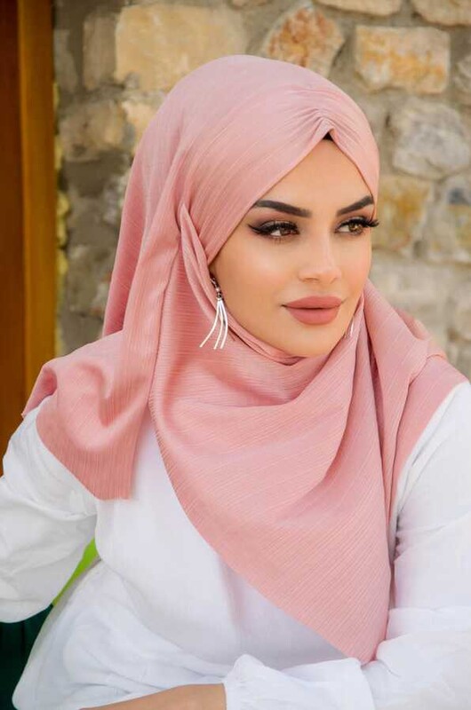 Pudra Büzgülü Hazır Şal Eşarp - Thumbnail