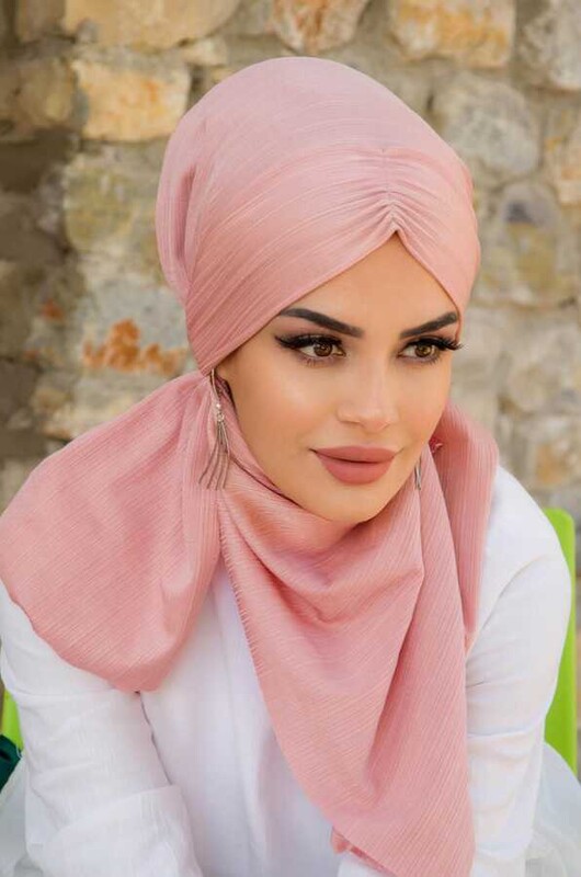 Pudra Büzgülü Hazır Şal Eşarp - Thumbnail