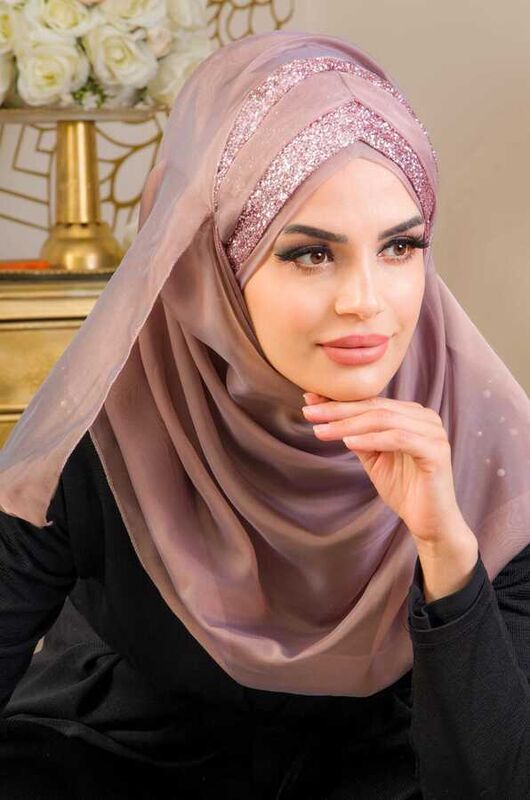 Siyah Pudra Desenli Çapraz Bant Abiye Double Şal