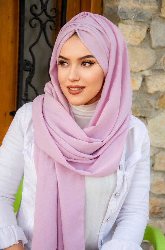 Pudra Pembe Büzgülü Hazır Şal