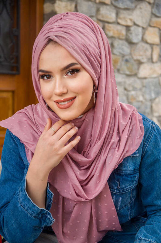 Pudra Ponpon Büzgülü Hazır Şal