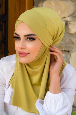 Aişe Tesettür - Fıstık Yeşili Çapraz Bantlı Medium Size Hijab - Hazır Şal