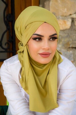 Aişe Tesettür - Fıstık Yeşili Çapraz Bantlı Medium Size Hijab - Hazır Şal (1)