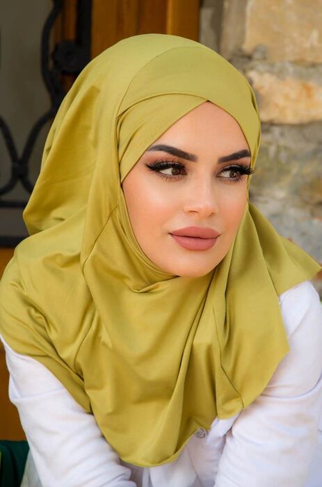 Fıstık Yeşili Çapraz Bantlı Medium Size Hijab - Hazır Şal