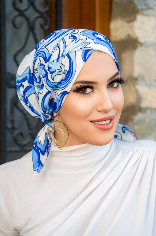  - Saks Beyaz Retro Desen Çapraz Bone