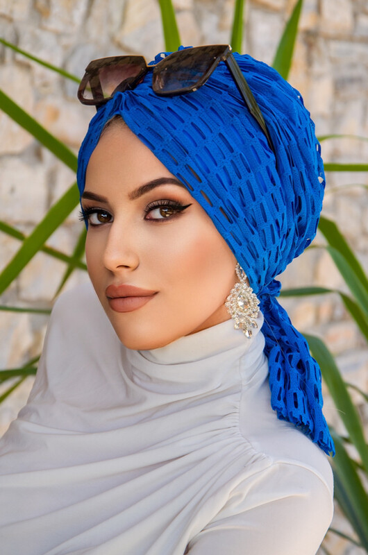 Saks Mavi Dantel Tokalı Bone - Thumbnail