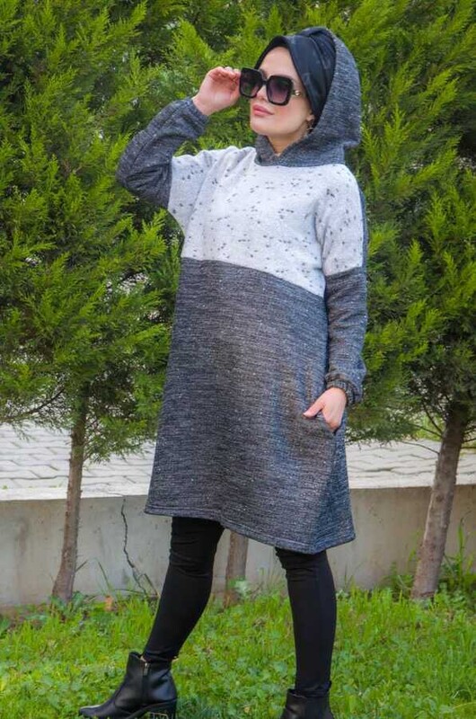 Aişe Tesettür - Siyah Beyaz Spor sweat - 10200