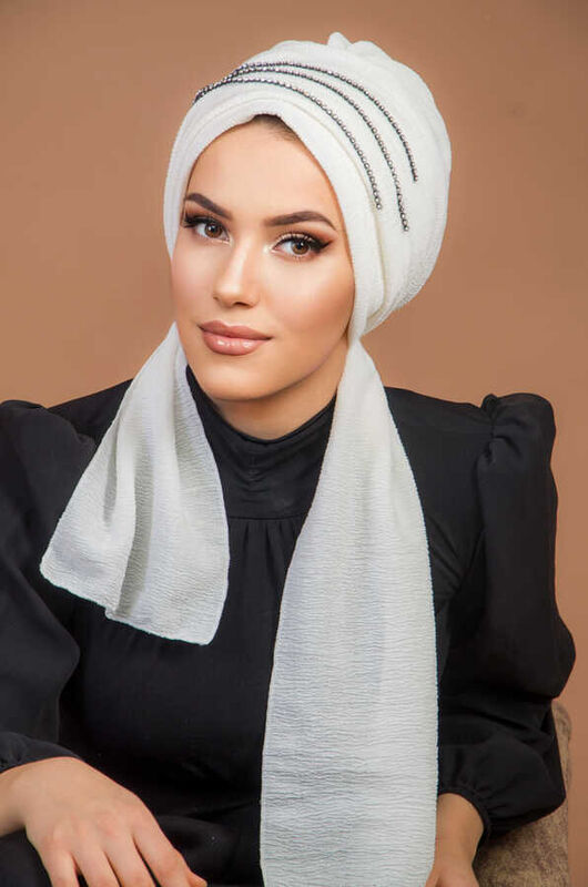 Siyah Beyaz Taşlı Atkılı Abiye Bone - 60101